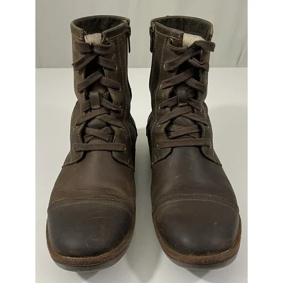 UGG Ashbury Boots Women's 9 Brown Leather Waterproof Lace-Up Wool Lined Combat - Picture 8 of 12